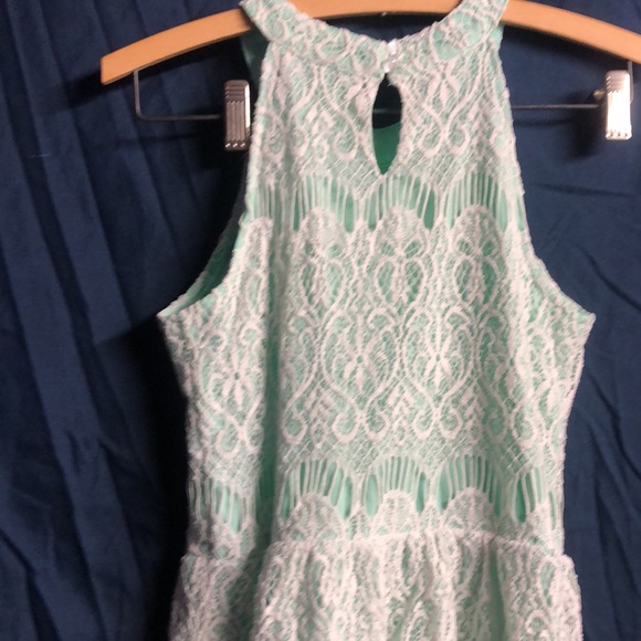 Lacey open knit Easter dress mint green white overlay sz 16 - Picture 8 of 15